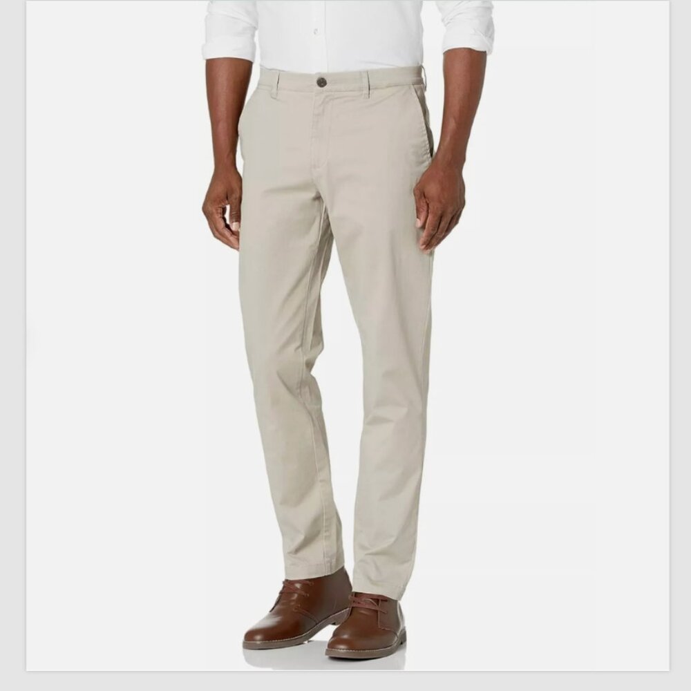 GOODTHREADS Men's Athletic Fit Washed Comfort Stretch Chino Pants 36x32 - Khaki